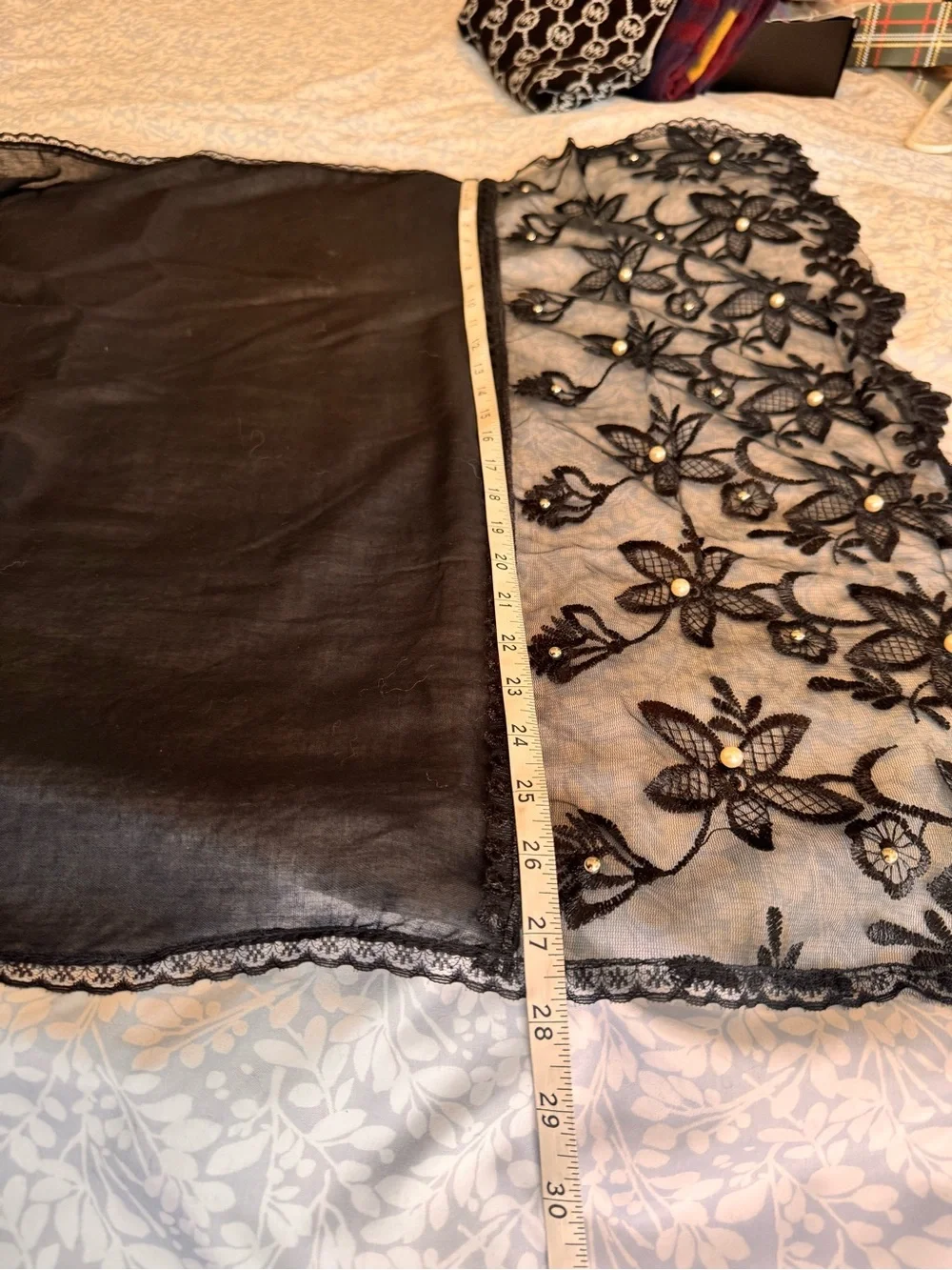 Black Lace Pearl Accent Scarf - Women Accessories